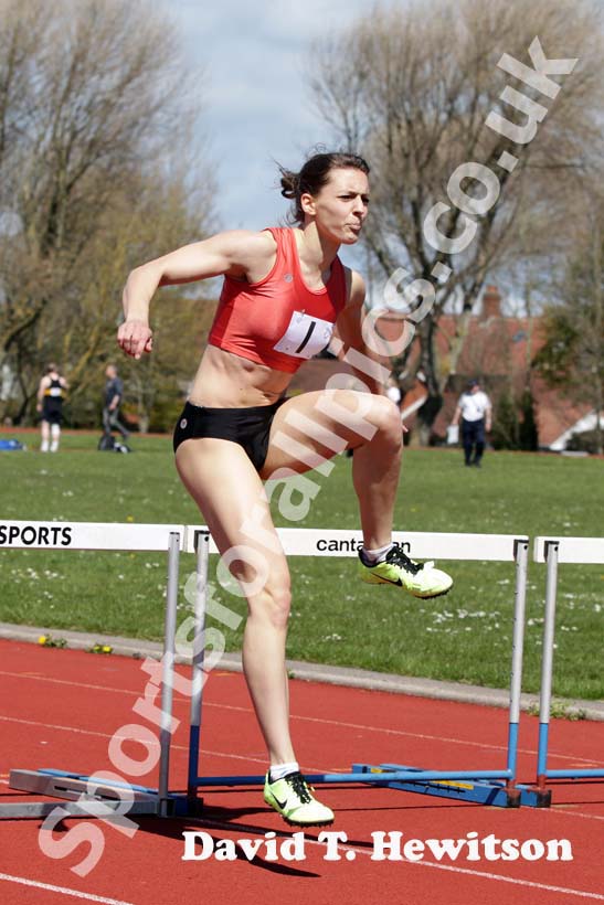 Samantha Coleby (Durham City) wins the 400 metres hurdles in 59.8sec. at the North of England, Div. 4E, Whitley Bay.